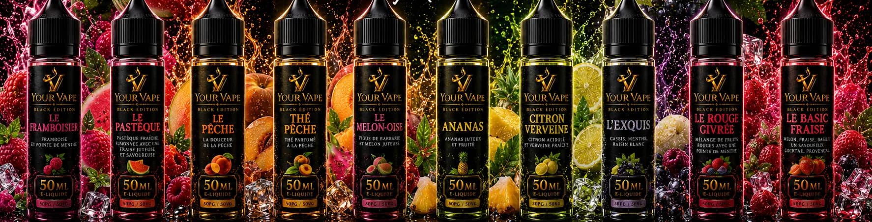 Flacons de la gamme Fruit's YourVape Black Édition