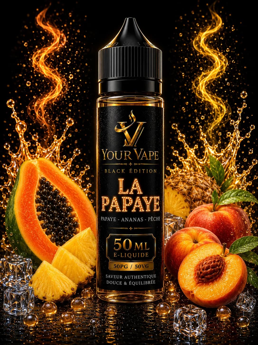 Flacon de e-liquide YourVape Black Édition La Papaye, 50 ml