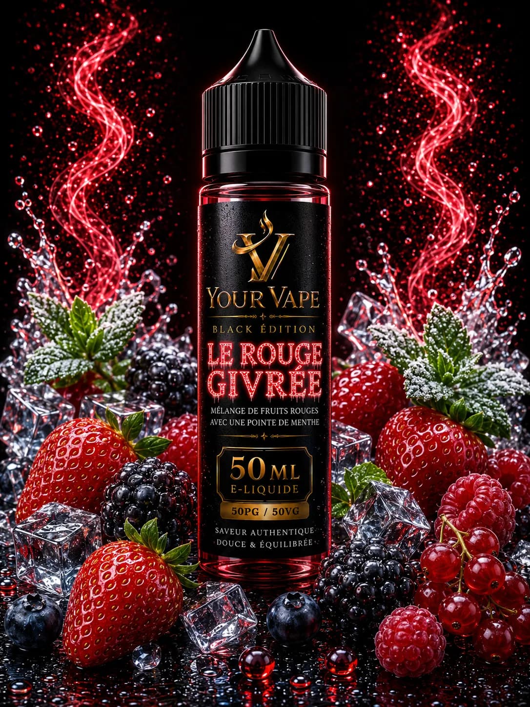 Flacon de e-liquide YourVape Black Édition Le Rouge Givrée, 50 ml