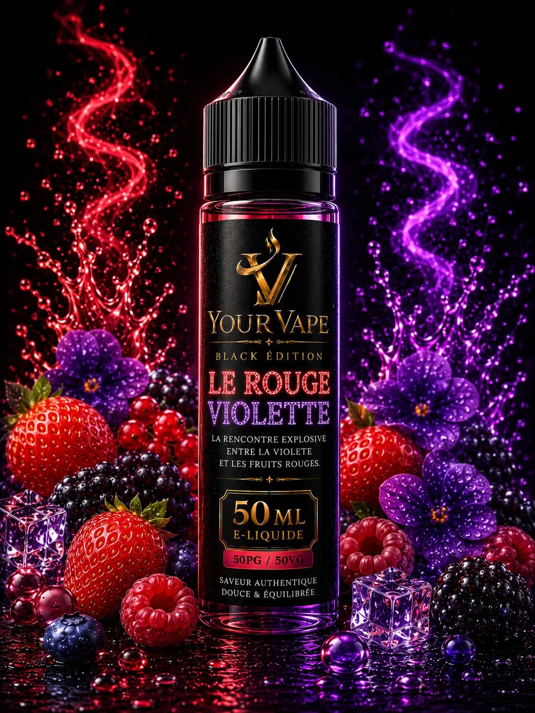 Flacon de e-liquide YourVape Black Édition Le Rouge Violette, 50 ml