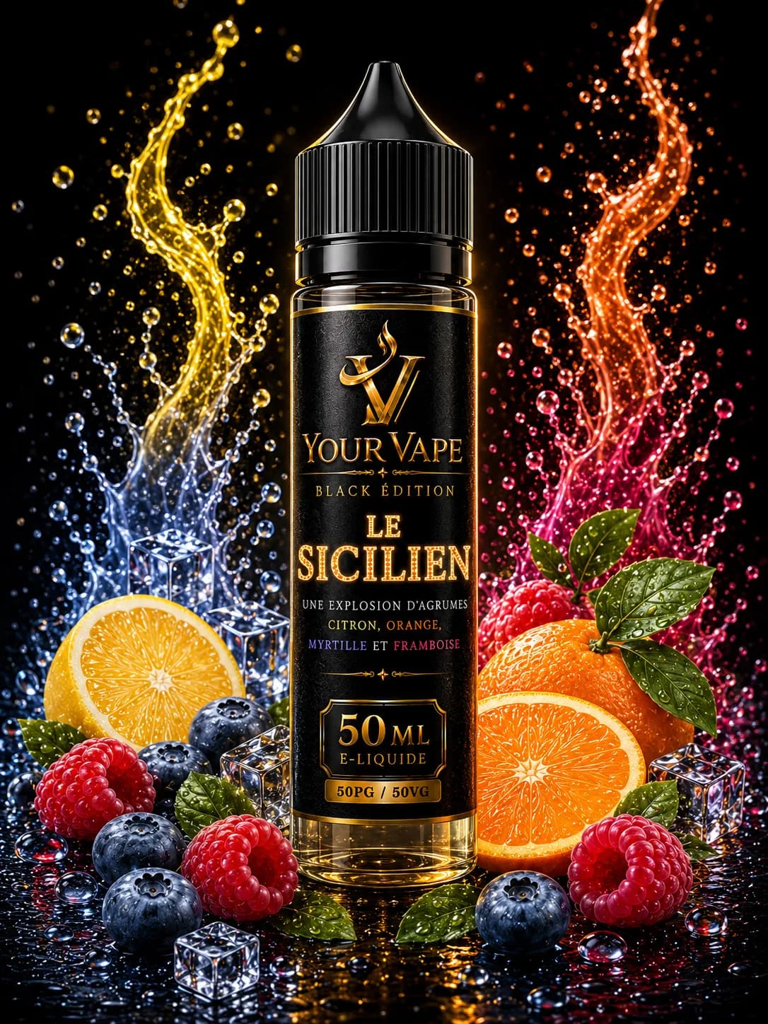 Flacon de e-liquide YourVape Black Édition Le Sicilien, 50 ml