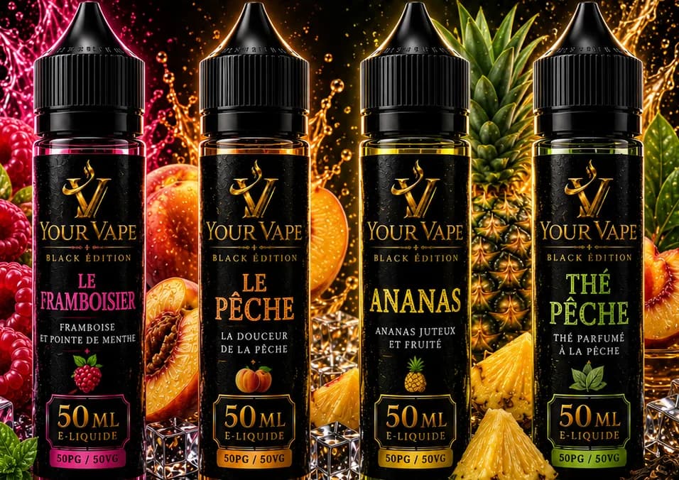 Flacons de la gamme Fruit's YourVape Black Édition