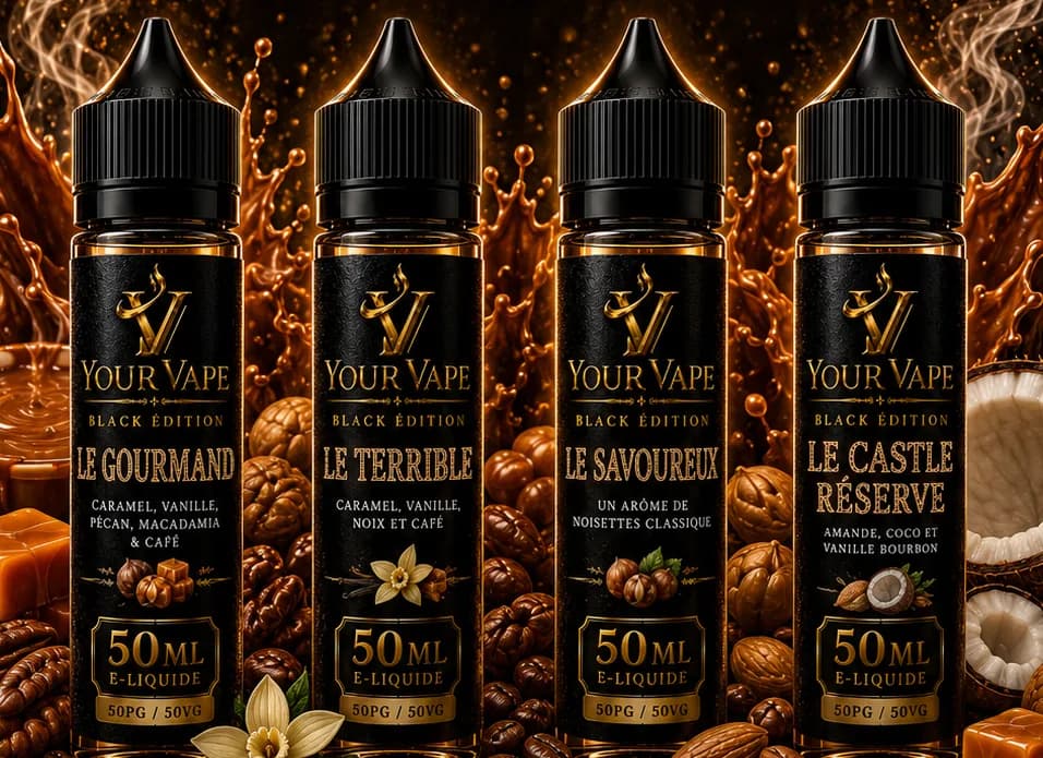 Flacons de la gamme Gourmande YourVape Black Édition