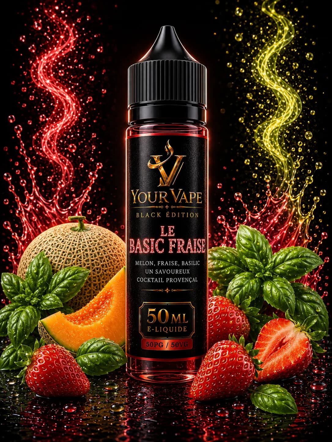 Flacon de e-liquide YourVape Black Édition Le Basic Fraise, 50 ml