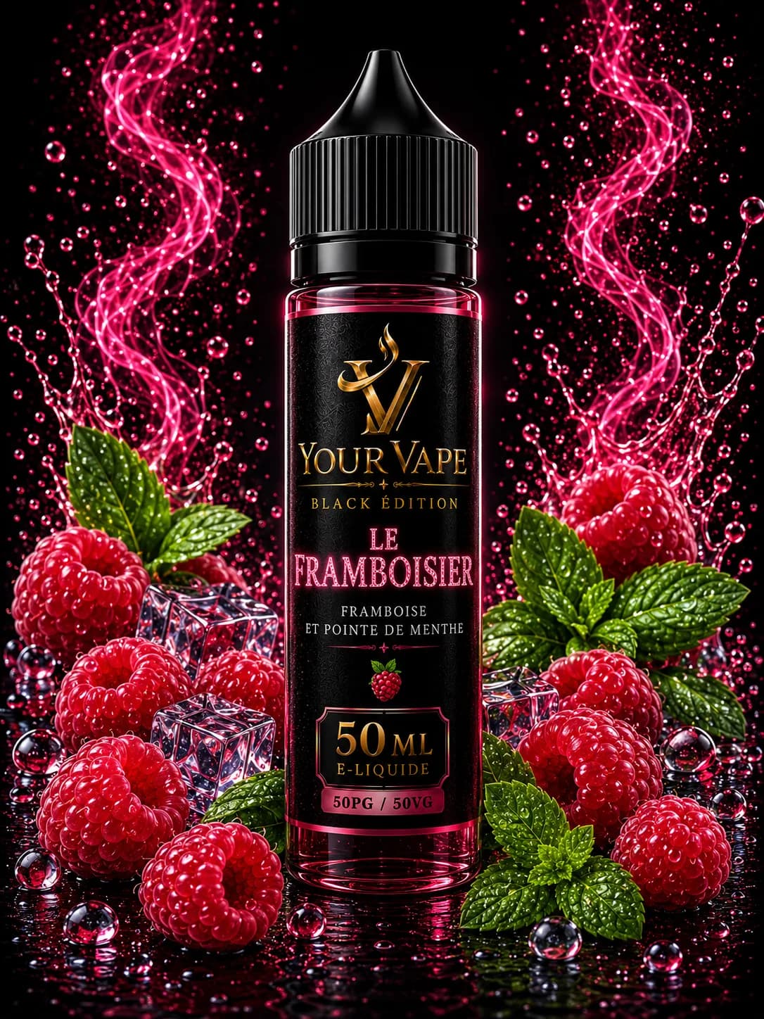 Flacon de e-liquide YourVape Black Édition Le Framboisier, 50 ml