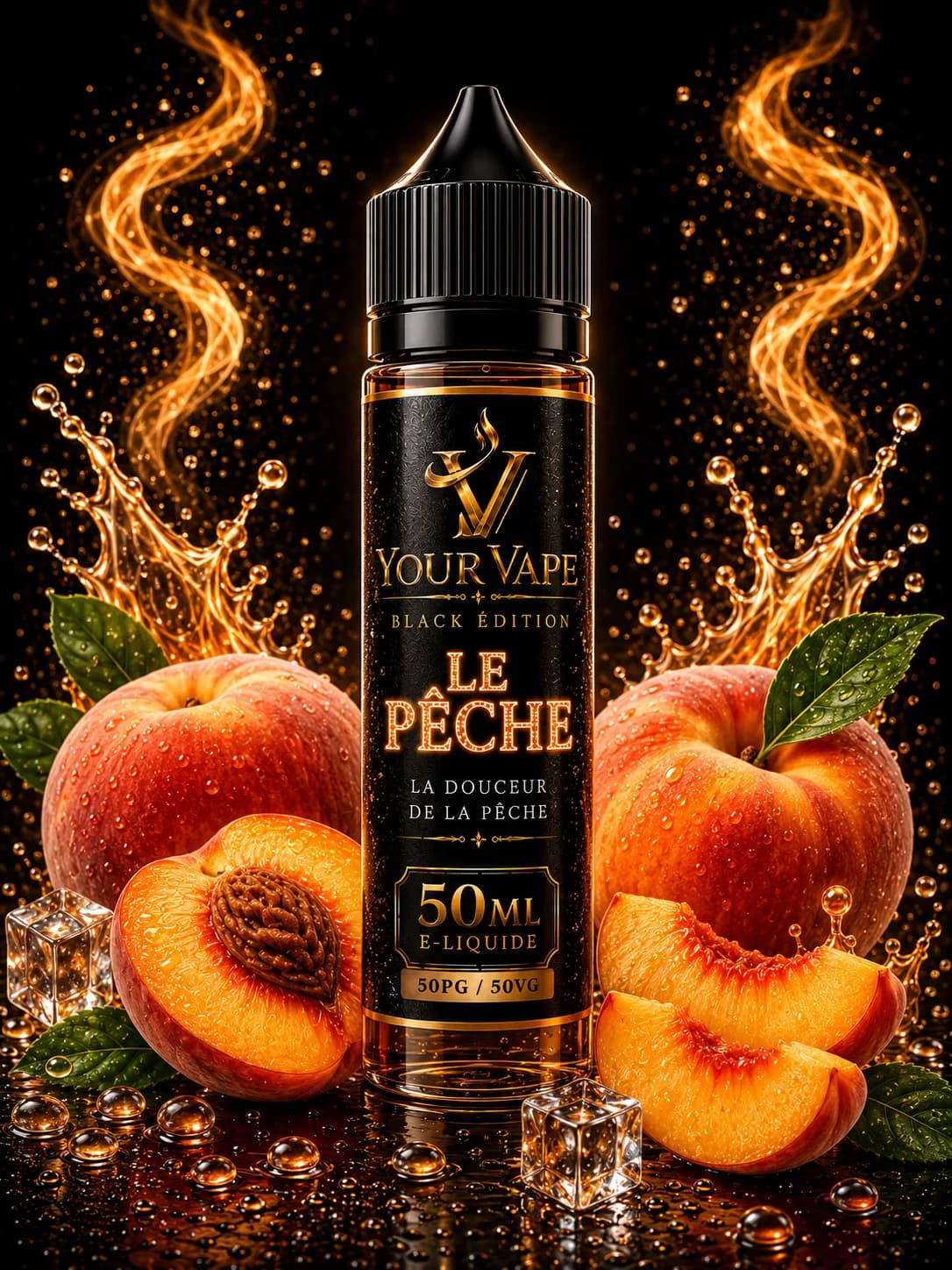Flacon de e-liquide YourVape Black Édition Le Pêche, 50 ml