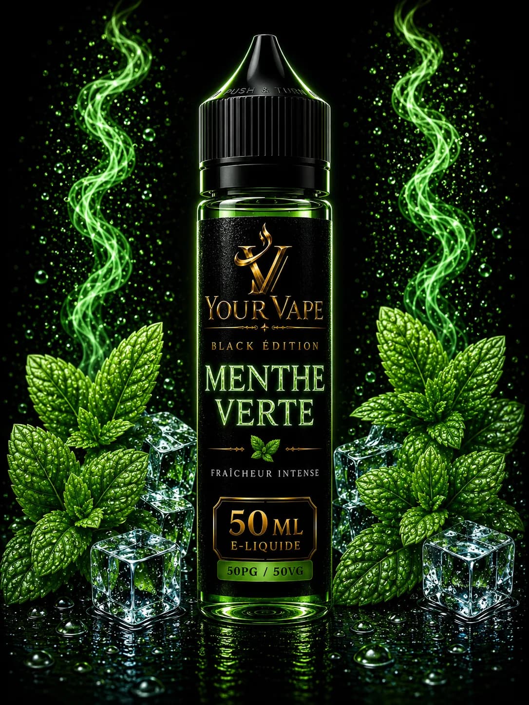 Flacon de e-liquide YourVape Black Édition Menthe Verte, 50 ml