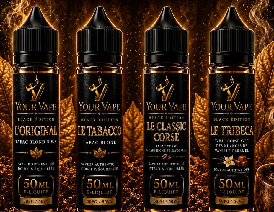 Flacons de la gamme Tabac YourVape Black Édition
